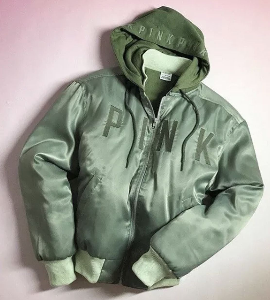 Victoria Secret PINK Limited Olive Green Hooded Bomber Jacket/Hoodie XS