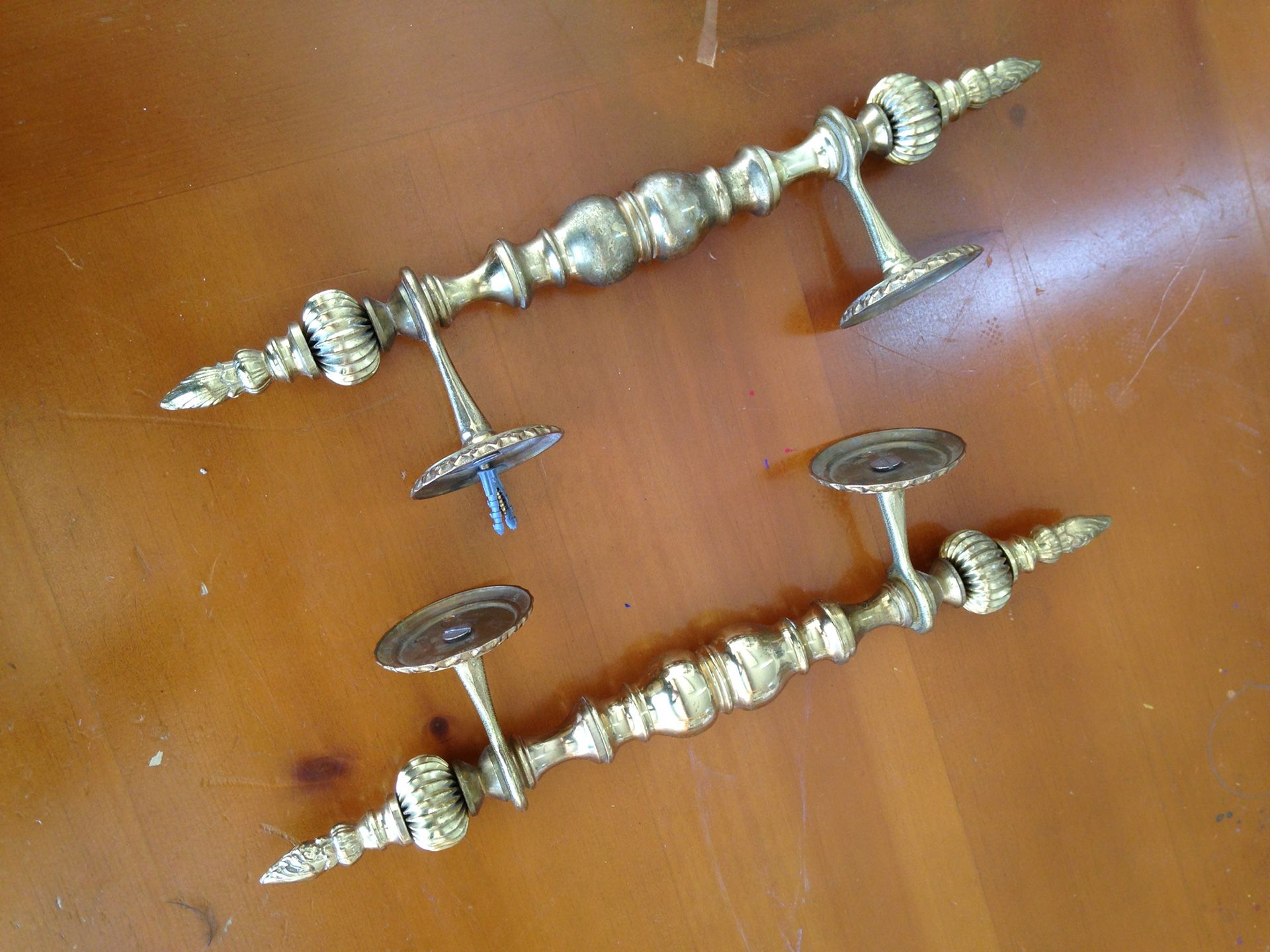 French door antique-brass door pulls
