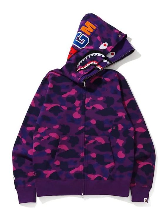 Bape Purple Camo Double Shark Hoodie Full Zip