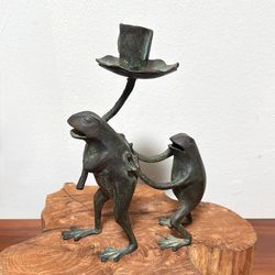 Vintage Bronze Frogs Votive Candle Holder Accent Decor