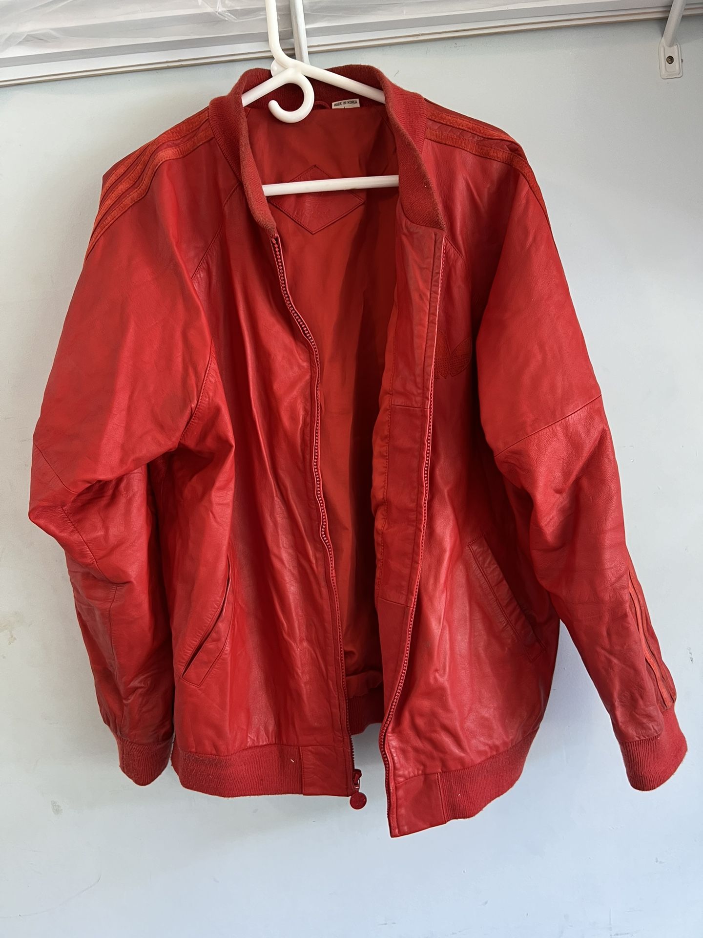 Adidas Vintage Jacket Suede Leather Bomber 90s Retro Grunge Academia Red size L