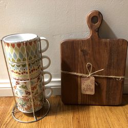 New Wood cutting Board & new Tea/coffee Cups