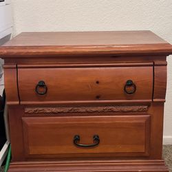 Cherry Wood Nightstand With 2 Drawers
