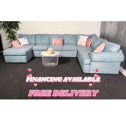 LARGE PASTEL BLUE SECTIONAL SOFA COUCH SALA