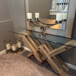 Console Table Mirror And Candel Holder.