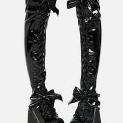 NEW Demonia Black Patent Thigh High Boots Size 6 