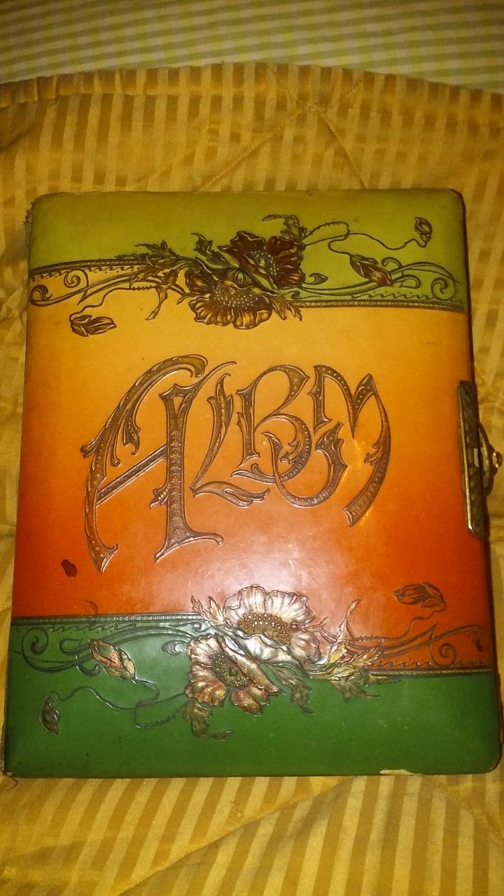 Antique celluloid photo album with music box