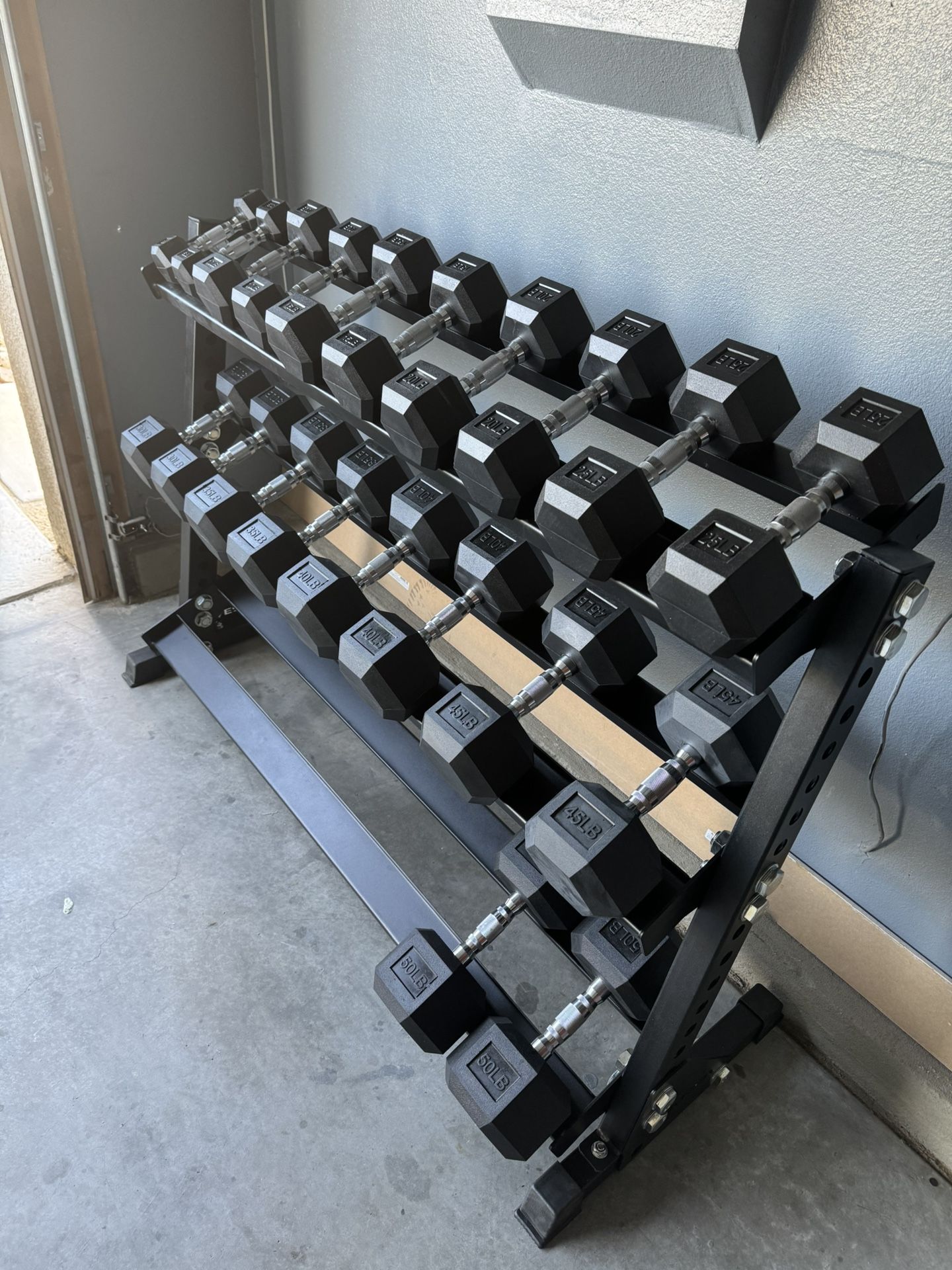 New Rubber Hex Dumbbells 5lbs-50lbs/Dumbbell rack included/ Gym Equipment/Weights/Exercise/Training