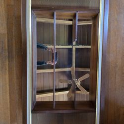 Vintage wood shadow box mirror with shelves
