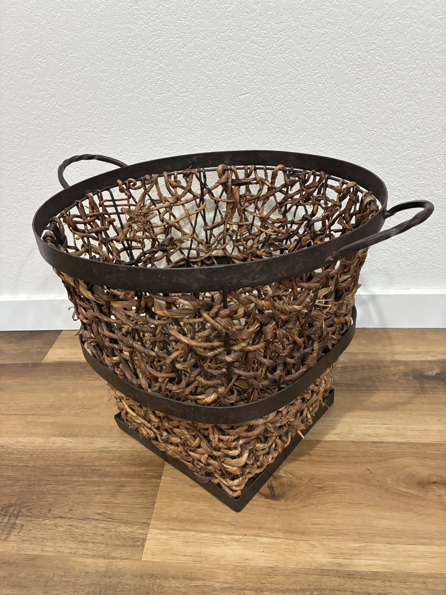 Large Rustic Metal & Wicker Basket