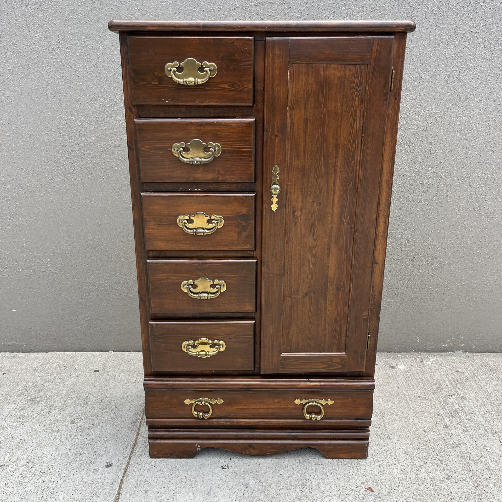 Vintage Dark Wood / Brass Armoire Wardrobe Cabinet 55"x30"x17.5"