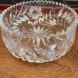 Antique ABP Cut Crystal Bowl — Wheel-Engraved Floral Design