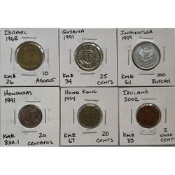 1968–2002 World Collection of 6 Assorted Carded Vintage Coins. Mixed Nation/Date