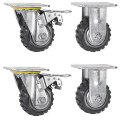 XtremepowerUS 4" × 2" Caster Wheels Swivel Caster 1,350lbs (2) Fixed Ball Bearing Solid Wheel 360° Rotation Top Plate (2 with Brakes & 2 Without) Styl
