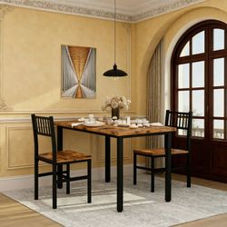 3Piece Dining Table Set, Industrial Kitchen Table and 2 Chairs with Metal Frame, Dining Room Table Set, Breakfast Table Set for Small Space, 