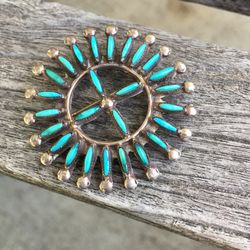 Turquoise vintage pendant necklace brooch old pawn sterling Silver