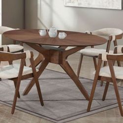 Brand New Walnut & Beige Mid Century Modern Style 5pc Dining Table Set 