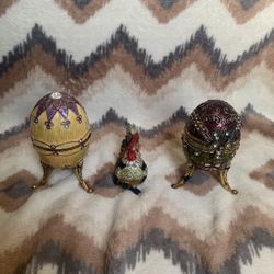 jewelry egg and rooster musical box bundle