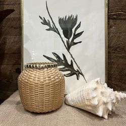 New Vintage Ash Small Basket Handmade Native Woven Wood Decor Accent Green Stripe 