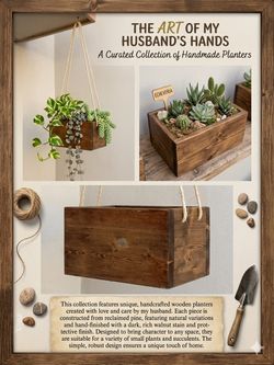 Handmade Rustic Hanging Wooden Planter Box Pair