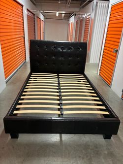Black Faux Leather Platform Bed Frame