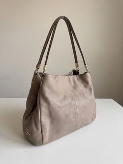 Coach Taupe Pebbled Leather Shoulder Bag, Gold Hardware, Lavender Lining