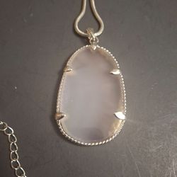 Natural Gray Agate Slice Pendant Necklace Wrapped In Silvertone W/28" + 2" Silvertone Snake Chain, Agate Slice Necklace