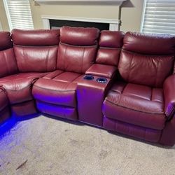 Beautiful Leather RED Couch LED LIGHTS AND IT WORKS AND RECLINES PERFECT CONDITION 