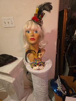 Mardi Gra Hat & Mask Both With Feathers