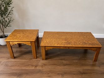 Oak Coffee Table & Matching End Table Set – Vintage Golden Oak
