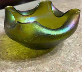 Antique Loetz Crete Iridescent Glass Bowl 3.5”x7.5”