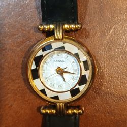 RARE/ H2F - Vintage 1990's Fossil Women's Checkerboard Watch PC-9265