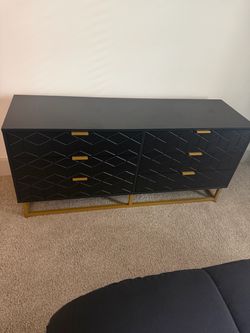Black 6-Drawer Dresser with Gold Hardware