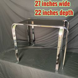 MCM Chrome Metal Glass Top Side Table