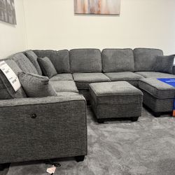 Dark Gray Sofa Sectional Set + Ottoman - Free Delivery 