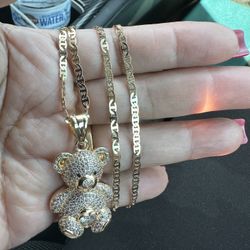 Gold Filled Mariner Chain Wit Bear Pendant