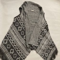  Girl's Gray Hooded Open Face High Low Waterfall Cardigan Sweater