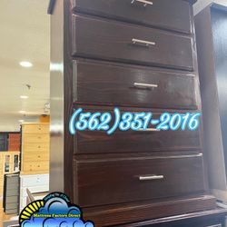 Brown Five Drawer Pinewood With Rails Dresser Chest Comoda 