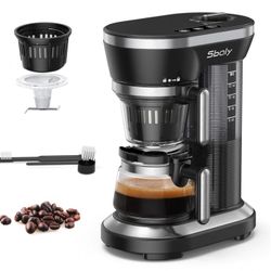 Grind and Brew Automatic Coffee Machine Single Cup Coffee Maker with a 12oz Glass Coffee Pot and Built-in Coffee Grinder