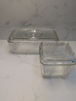 Anchor Hocking Clear Ribbed Refrigerator Dish Set Geometric Lids