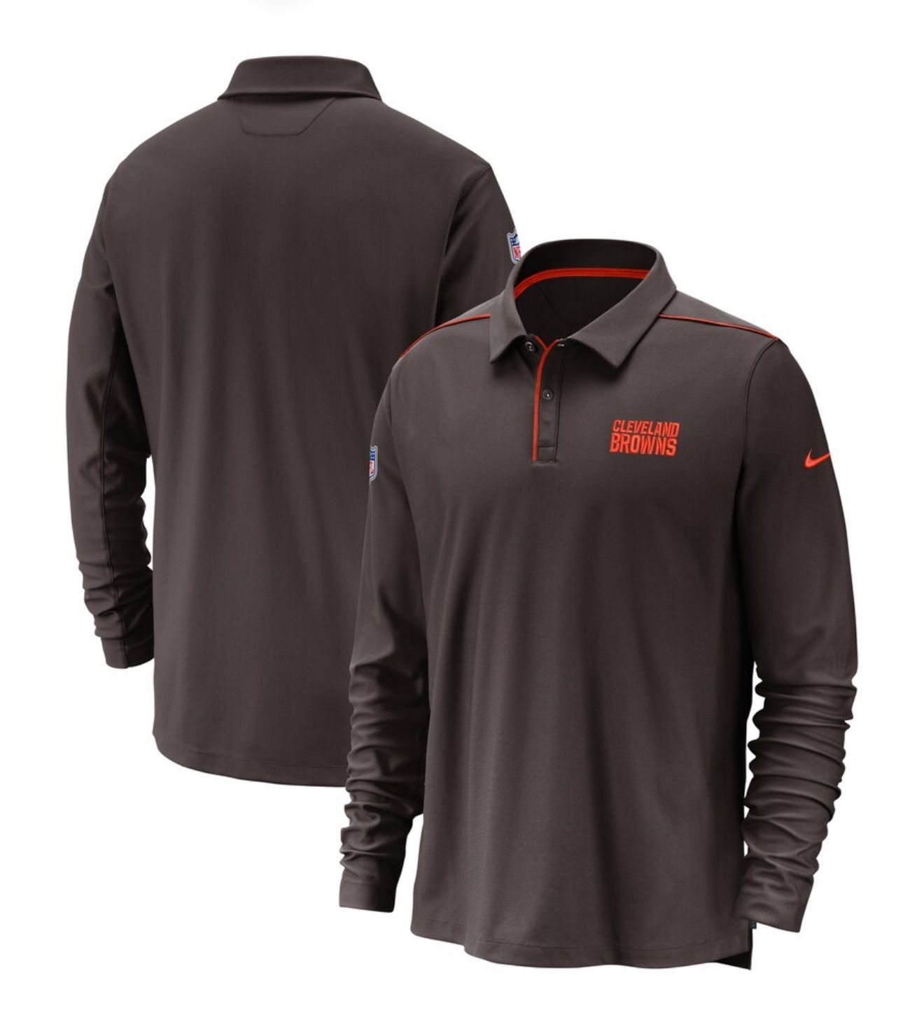 Men's Nike Brown Cleveland Browns Sideline Performance Team Issue UV Long Sleeve Polo 