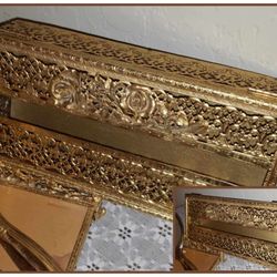 VINTAGE ORNATE GOLD PLATED MID CENTURY HOLLYWOOD REGENCY FILIGREE MATSON ORMOLU TISSUE KLEENEX BOX COVER VANITY ACCENT TABLE DECOR DISLPLAY