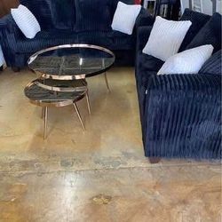  New 2 Pcs Sofa Loveseat Black 