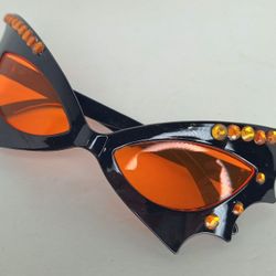 Orange and Black Bat Wing Sunglasses with Rhinestone Embellishments