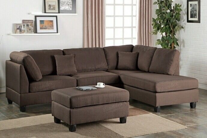 Chocolate Reversible Sectional & Ottoman