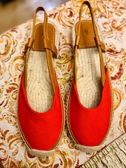 POLO Red Canvas Espadrille Slingback Flats