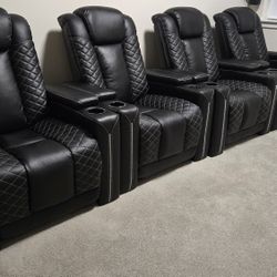 Set Of 6 Luxury Power Led Recliner Or Home Theater with Cup Holders