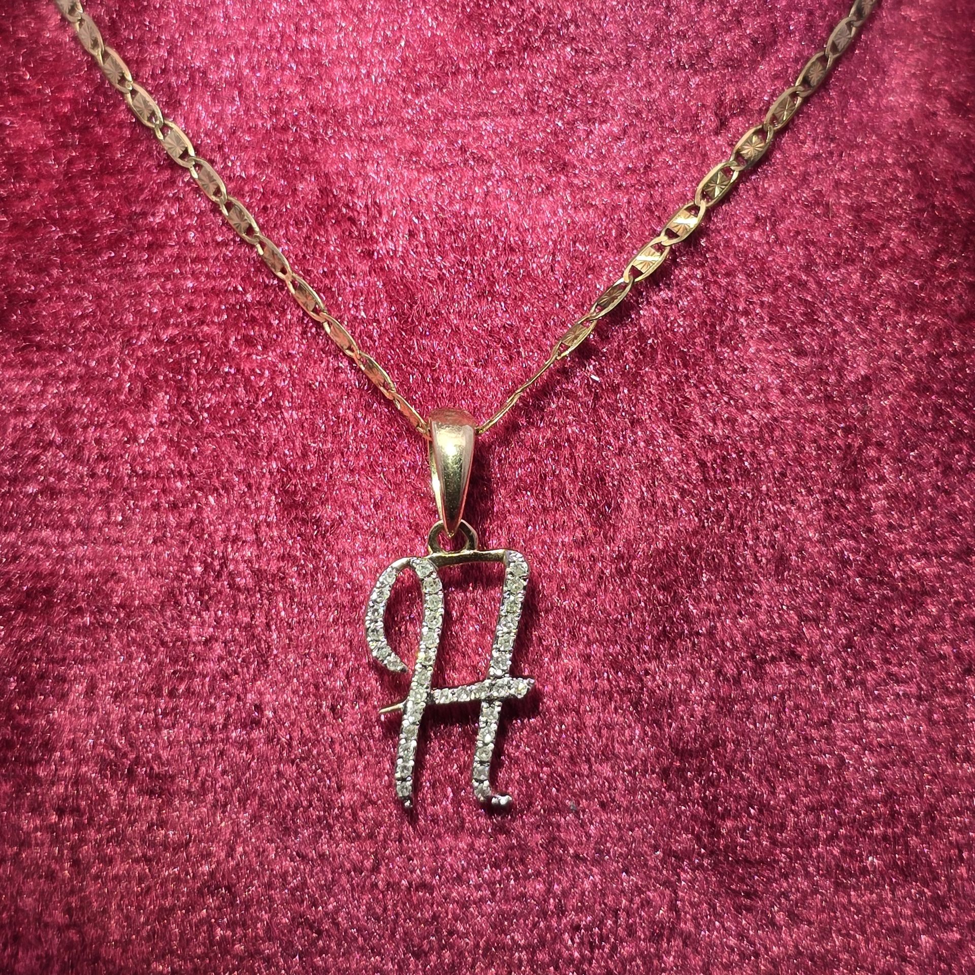 10k Yellow Gold Diamond "H" Initial Necklace Set 0.15 ctw