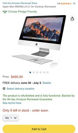  Apple iMac ME699LL/A 21.5in Desktop (Renewed