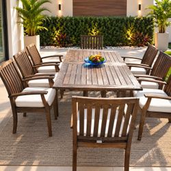 9-Piece Outdoor Wood Dining Set with Cushions